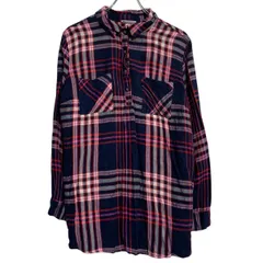 長袖 チェックシャツ L ネイビー レッド ホワイト ハーフボタン 胸ポケット カジュアルシャツ 古着卸 アメリカ仕入 a612-7697