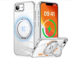 iPhone16e 用ケース多機能360度回転スタンドMagSafe対応ホワイト