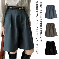 ひざ丈 ショートパンツ ボトム スラックス ミディアム ストレートパンツ 膝丈 冬 パンツ レディース 五分丈 ゆったり ハイウエスト お洒落 カジュアル 大人 きれいめ 春 秋 ハーフパンツ 20代 min 