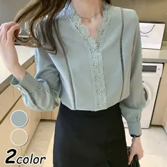 ブラウス レディース きれいめ 春 秋 新作 レースvネックブラウス 無地シャツ オシャレブラウス 長袖トップス 大人 通勤 ゆったり シャツ 30代 40代 50代 yilanjr01