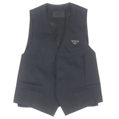 極美品□PRADA プラダ 22SS UGL77 Re-Nylon トライアングルロゴ 三角プレート ベスト ジレ ブラック 46 イタリア製 正規品 メンズ