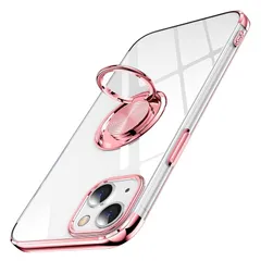 iPhone 14 用 ケース クリア リング付き アイホン 14 カバー 透明 おしゃれ OURJOY スマホケース メッキ加工 ソフトケース 耐衝撃 軽量 薄型 ストラップホール付き スタンド機能 車載ホルダー対応 携帯ケース ? ローズゴールド 1