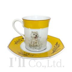 【未使用品】HERMES　エルメス　シアンクーラン & シアンダレ　ウェストハイランド　カップ＆ソーサー　陶器　イエロー　ブランド食器　テーブルウェア　西洋食器　ティー　コーヒーカップ　プレート　シャス【68556】