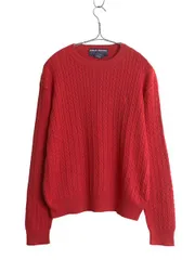 【お得なクーポン配布中!】 90s ラルフローレン コットン ケーブル ニット セーター レディース L / オールド ポロ スポーツ 長袖ニット ワンポイント クルーネック 赤