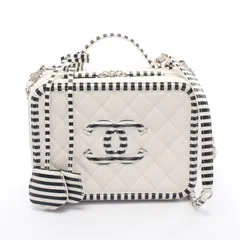 シャネル CHANEL ショルダーバッグ CCフィグリー バニティバッグ ホワイト/ブラック キャビアスキン(グレインドカーフ) レザー CCフィリグリー マトラッセ バニティ チェーンショルダー