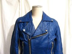 英国製ビンテージ RealLeathers シープ ブルーレザー ダブルライダース 実寸身幅52.5cm 36インチ程度 ルイスレザース ネバダ型 青ジャン リアルレザース NEVADA