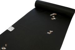 洗える着物　小紋　反物　東レ　シルック　紅葉に宝尽くし　黒