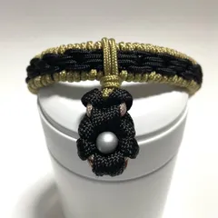 ペット用品　🐕‍🦺犬の首輪　🐈‍⬛猫の首輪　チョーカー　ブラック　鎖編み　フラワーチャーム付き　パラコード　ハンドメイド　★ 内寸25㎝