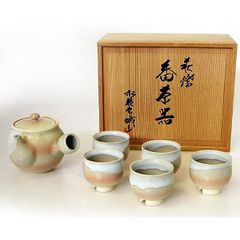 萩焼 泉流山 吉賀大眉 煎茶器セット 宝瓶 湯冷まし 湯呑6客 共箱付