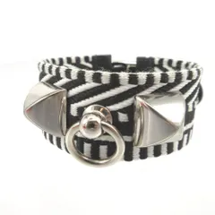 新品同様 エルメス コリエドシアン カヴァル T2 レザー キャンバス C刻印(2018年製) ブラック 黒 ホワイト 白 ブレスレット 1177 HERMES