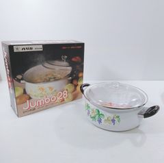 未使用品　HARIKA　ハリカ　ジャンボ28　 ホーロー鍋　 両手鍋　昭和レトロ　硬質ホーロー　耐熱ガラス　 花柄　おでん　おぞうに
