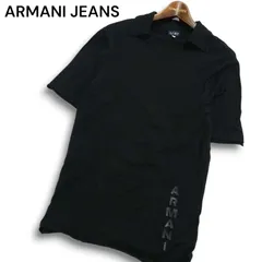 イタリア製★ ARMANI JEANS アルマーニ ジーンズ 春夏 ロゴプリント 半袖 ポロシャツ カットソー Sz.M メンズ 黒のサムネイル