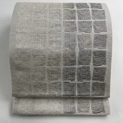 袋帯 名品 幾何学模様 箔 灰白 六通 正絹 【中古】