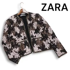 未使用 タグ付き ZARA ノーカラー ツイード スパンコール ジャケット ZARA 】ノーカラーツイードジャケット EUR S 金ボタン - メルカリ