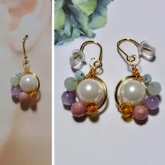 CPP①②③♥CandyBOXピアス♥パールピアス　パール　シェルパール　ロードナイト　アンバー　アメジスト　アクアマリン　ラリマー　ルビー　ラピスラズリ　ガーネット　ローズクォーツ　ペリドット　天然石ピアス　パワーストーンピアス
