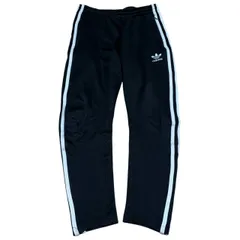 古着 adidas アディダス トラックパンツ 刺繍 トレフォイルロゴ ブラック×ホワイトライン 90サイズ Sサイズ 257-119