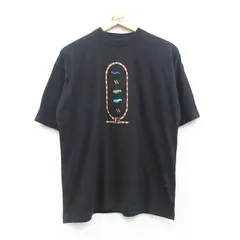 L/古着 半袖 ビンテージ Tシャツ メンズ 00s 刺繍 コットン クルーネック 黒 ブラック 24jun06 中古