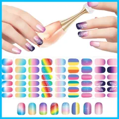【人気商品】3D貼るだけマニキュアセット女性、女の子用 8枚入極薄 大人ネイルステッカー 虹色 かわいいネイルデザイン 蝶、人魚などの花柄 ネイルシール 仕事やカジュアルネイルデコレーション用 ネイル初心者用