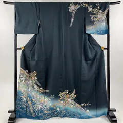 辻が花 作家物落款 正絹 着物 ちりめん“花々や鶴の流れ”訪問着