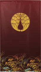 ■SIMON BAKER■のれん「家紋  抱茗荷  秋草」85x150cm ×7枚セット【日本製】暖簾 和風 家紋 目隠し 間仕切り 【家紋のれん】【匿名配送らくらくメルカリ便 全国送料無料】