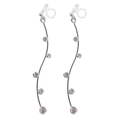 ?粒クリスタルシルバー イヤリング レディース 人気 ノンホールピアス クリスタル ゴールド ロング ラインストーン パール ウェーブ バー 上品 華奢 大人 痛くない 揺れる シルバー 樹脂 イヤリング ノンホールピアス ミヤビグレース Miyabi Gra