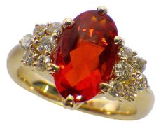 ファイアオパール ダイヤモンドリング K18 6.13g 11号 カード鑑別付　Jewelry　FireOpal1.66ct Dia0.43ct Ring