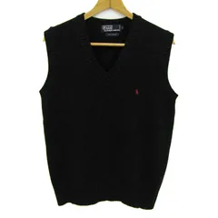 ポロバイラルフローレン ニットベスト Vネック ポニーロゴ トップス レディース Lサイズ ブラック Polo by Ralph Lauren 【中古】