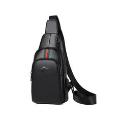 黒A [Cenvins] ワンショルダーメンズ ボディバッグ 斜め掛けバッグ肩掛け 胸バッグ メッセンジャーバッグ 大容量 牛 革 厚手レザー 本 革 イヤホン穴付 左右に付け替え可軽量 男女兼用 (黒A)