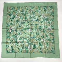 極美品 HERMES エルメス カレ90 l'ARBRE de SOiE 絹の木 桑の木と蚕 シルク スカーフ グリーン