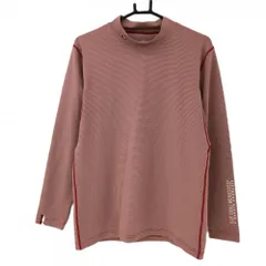 ★特価★【美品】ルコック 長袖ハイネックシャツ レッド×ライトグレー 細ボーダー メンズ LL ゴルフウェア le coq sportif