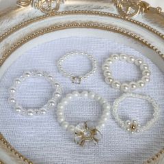 【80】rinnu. ビーズリング　5点セット　チェコフラワー