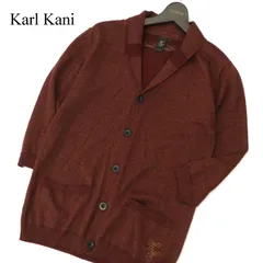 Karl Kani カールカナイ 秋冬 7分袖 ロゴ刺繍★ ウール混 ショールカラー ニット カーディガン 羽織り Sz.L　メンズ