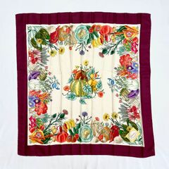 ヴィンテージ GUCCI ヴィットリオ・アッコルネロ スカーフ 大判 シルク グッチ OLD オールドグッチ 花柄 バーガンディ ハンカチ ストール ショール ファブリック アンティーク