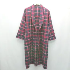 ◇ FREAK'S STORE フリークスストア チェック柄 ロング丈 長袖 ガウンコート サイズF レッド ネイビー レディース E  【1310050035679】