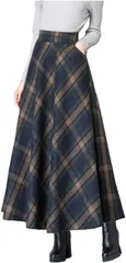 emu's mimi(エムズ ミミ) ロングスカート 秋冬 チェック柄 aライン レディース フレア(ネイビー,  XL)