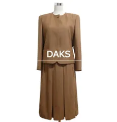 DAKS ダックス セットアップ スーツ ノーカラージャケット×ロングボックスプリーツフレアスカート タスマニアウ×カシミヤミックス ブラウン サイズ11AR 69-94 レディースのサムネイル