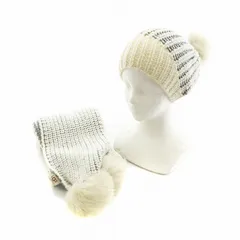 アグ UGG マフラー ニット帽 セット ビーニー ウール 羊毛 ロゴ ポンポン付き S 白 ホワイト グレー ■GY18 /MQのサムネイル
