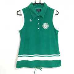 ★特価★パーリーゲイツ ノースリーブポロシャツ グリーン×白 パイル地 裾紐  レディース 1(M) ゴルフウェア PEARLY GATES