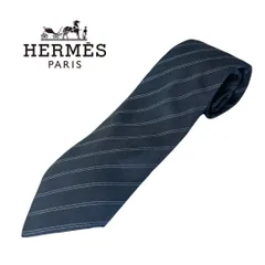 【訳あり特価】エルメス　ネイビー　ストライプ シンプル  ネクタイ シルク100%