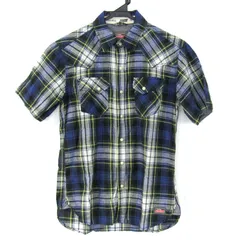 ディッキーズ 河谷シャツ 半袖シャツ トップス チェック柄 リネン混 メンズ Sサイズ 紺×黄 Dickies 【中古】のサムネイル