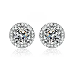 0049_贅沢ラウンドピアス 2カラット S925銀 金属アレルギー対策品