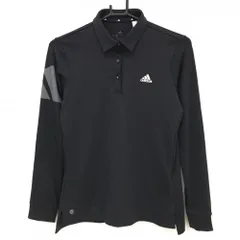 【超美品】アディダス 長袖ポロシャツ 黒×グレー ボタンダウン 袖ロゴプリント レディース L ゴルフウェア adidas