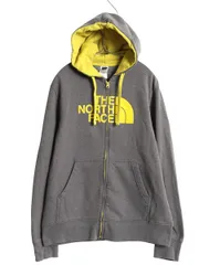 【お得なクーポン配布中!】 ノースフェイス フルジップ プリント スウェット フード パーカー メンズ M / 古着 アウトドア 裏起毛 トレーナー シンプル ツートン 灰 黄