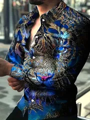 青豹柄　長袖シャツ　042　柄シャツ　Yシャツ　ドレスシャツ　ヤクザ　ヤンキー　オラオラ　悪羅悪羅　オラオラ系　服　派手　パーティー　イベントメンズ　ファッション