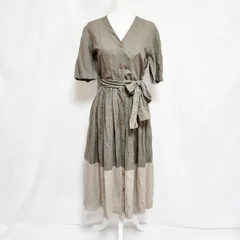 #snc ソニアリキエル SONIARYKIEL ワンピース カーキ ベージュ 麻混 半袖 Vネック フランス製 ギャザー バイカラー レディース [900914]のサムネイル