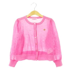 ケイトスペード KATE SPADE 透かし編みニットカーディガン 長袖 ラメ 総柄 ロゴ コットン 女の子 ガールズ S ピンク /CK27 ■GY19