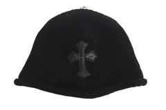 CHROME HEARTS クロムハーツ レザークロスパッチ クロスボール カシミヤビーニー ニット帽 レザー ブラック サイズOS 美品 中古 4b002356のサムネイル