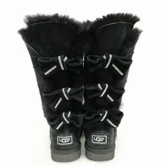 UGG２４センチムートンロングブーツブラックリボンスワロフスキー 新品 限定UGG オーストラリア ムートン ロングブーツ 黒