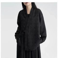 極美品 ヂェン先生の日常着 V襟シャツ 薄地 黒 - メルカリ