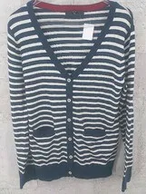 ◇ NICOLE ニコル ボーダー 長袖 カーディガン FREE ネイビー オフホワイト レディース  【1002800945979】
